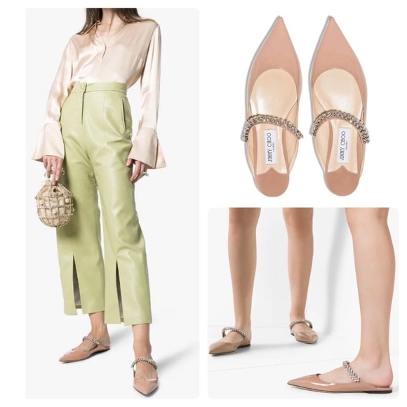 Jimmy Choo Patent Leather Bing Flats Sandals - Picture 1 of 7